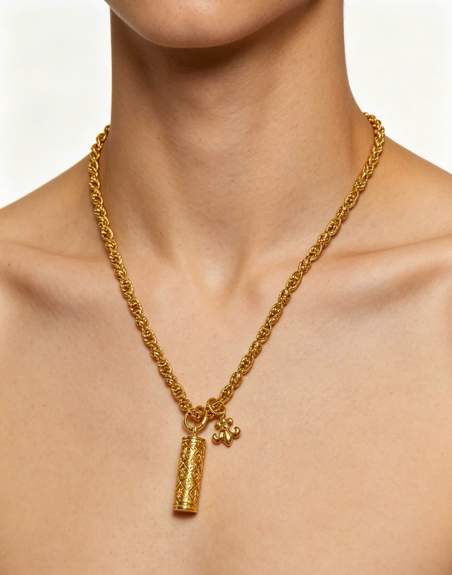 Chrome Hearts Gold-Plated Filigree Necklace with Pendant and Charm
